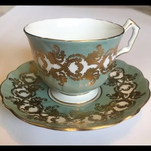 Vintage Aynsley Mint Green/Good Tea Cup and Saucer England